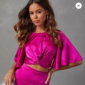 Elegant Fuchsia Satin Knot Top Olia Vici Zayda
